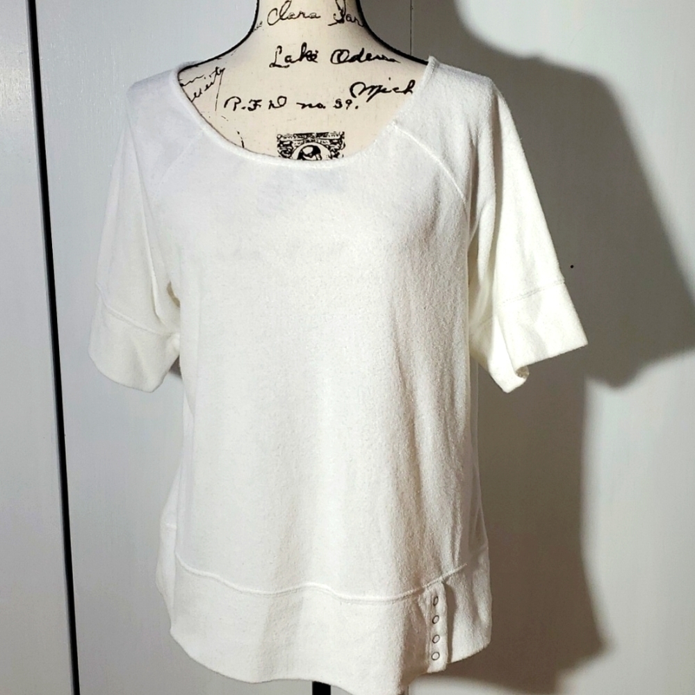 J.Jill - Womens White Terry Top Scoop neck snap detail Sz.Large